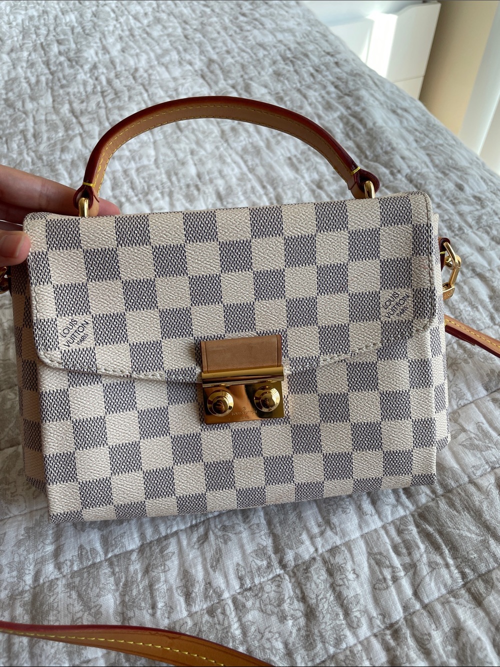 Louis Vuitton Cream Damier azure crosette Mini Satchel with Gold Hardware